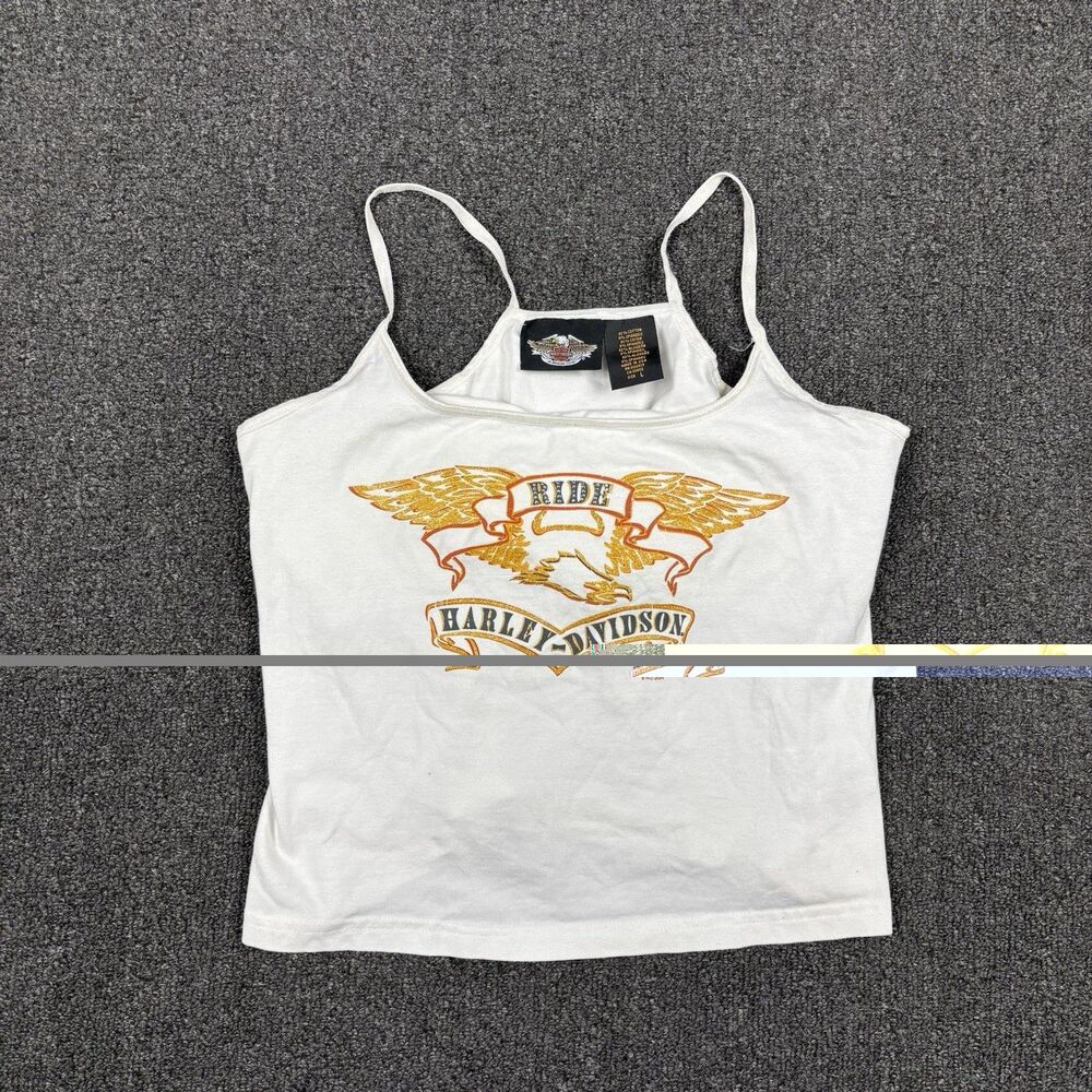 VTG Harley Davidson Top Ride Eagle Wings Rhinestone Cami Biker Grunge Size Large